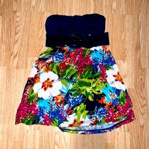 - Body Central Blue and Floral Dress with Belt Size Small